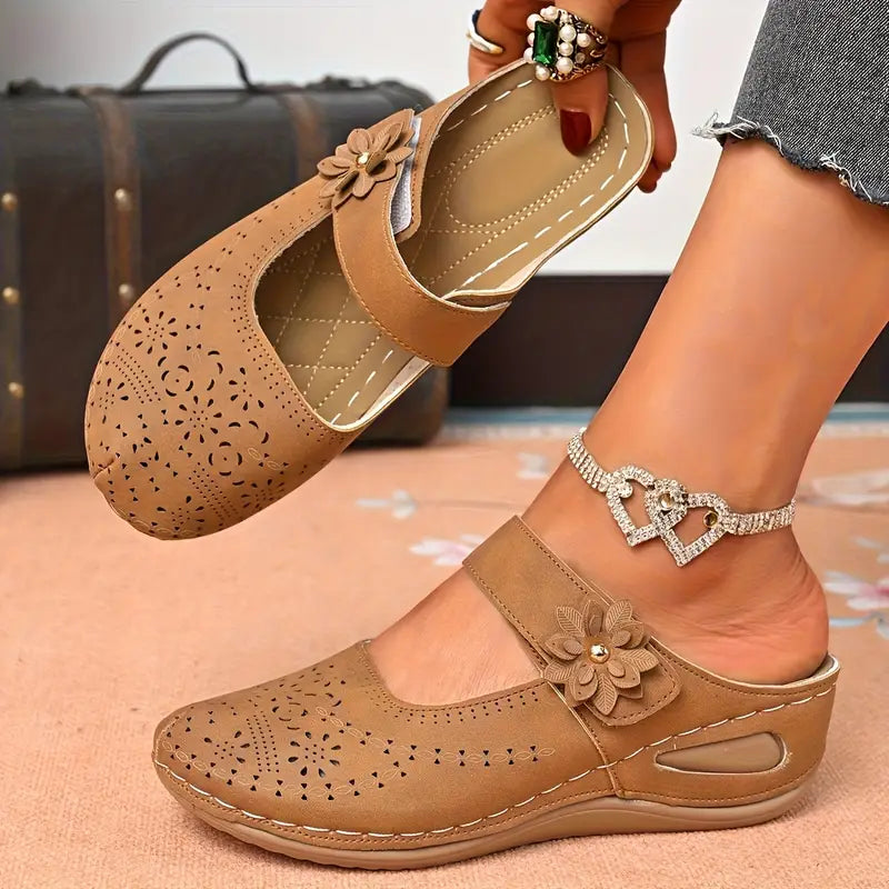 Floral Accent Wedge Mules for Women