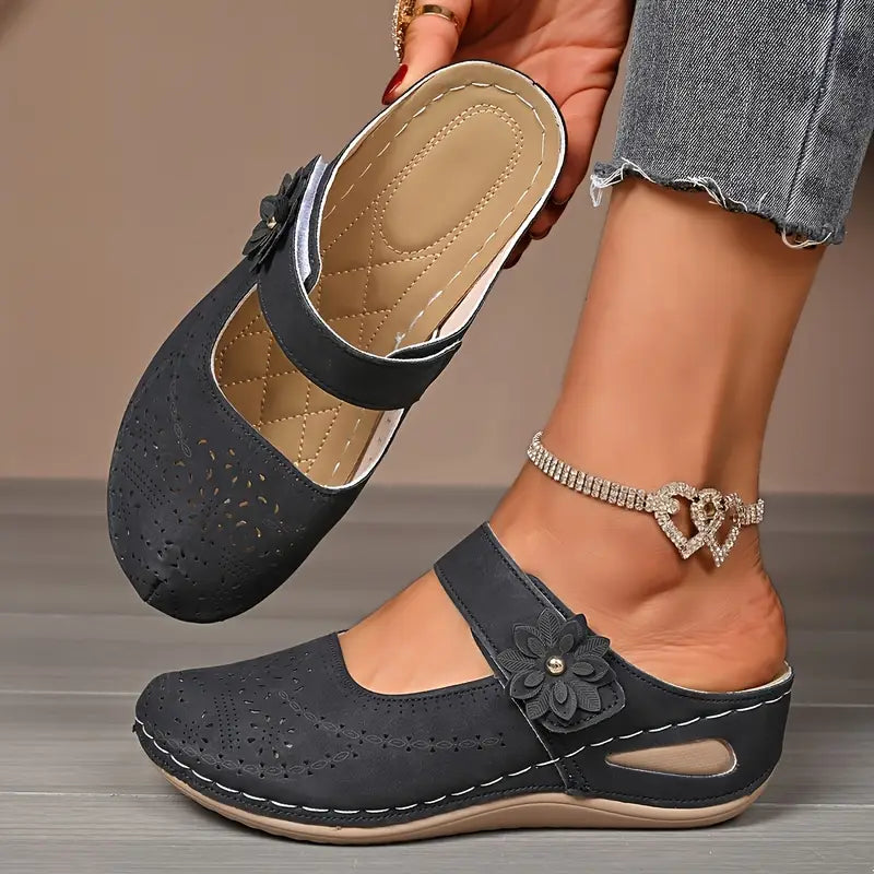 Floral Accent Wedge Mules for Women