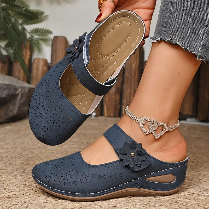 Floral Accent Wedge Mules for Women