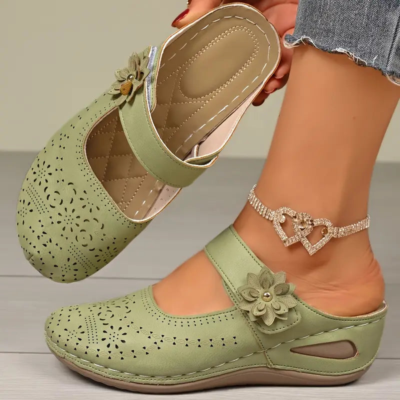 Floral Accent Wedge Mules for Women