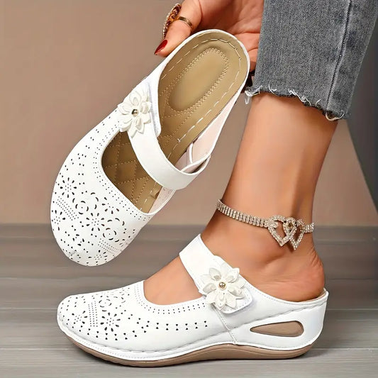 Floral Accent Wedge Mules for Women