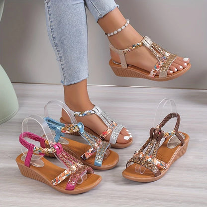 Women's Rhinestone Decor Wedge Sandals