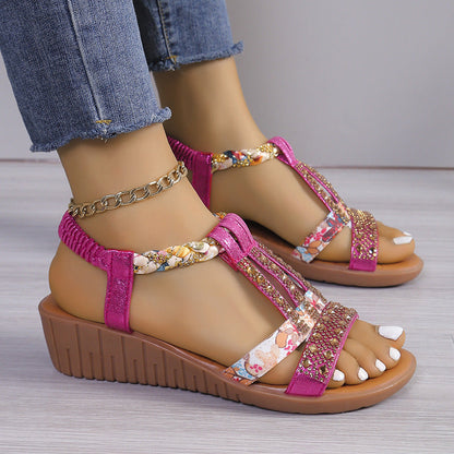 Women's Rhinestone Decor Wedge Sandals