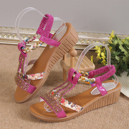 Women's Rhinestone Decor Wedge Sandals