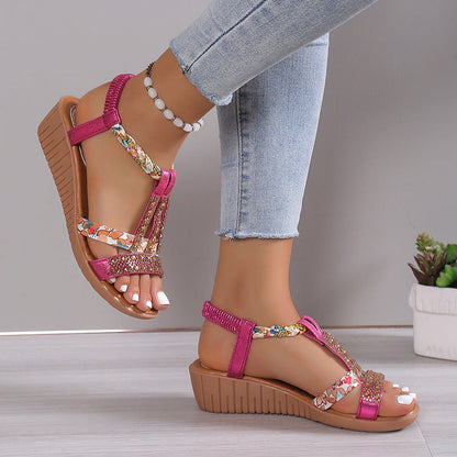 Women's Rhinestone Decor Wedge Sandals