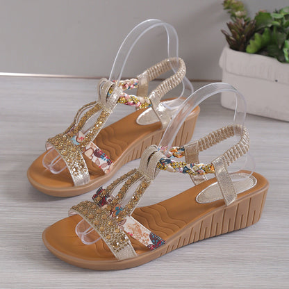Women's Rhinestone Decor Wedge Sandals